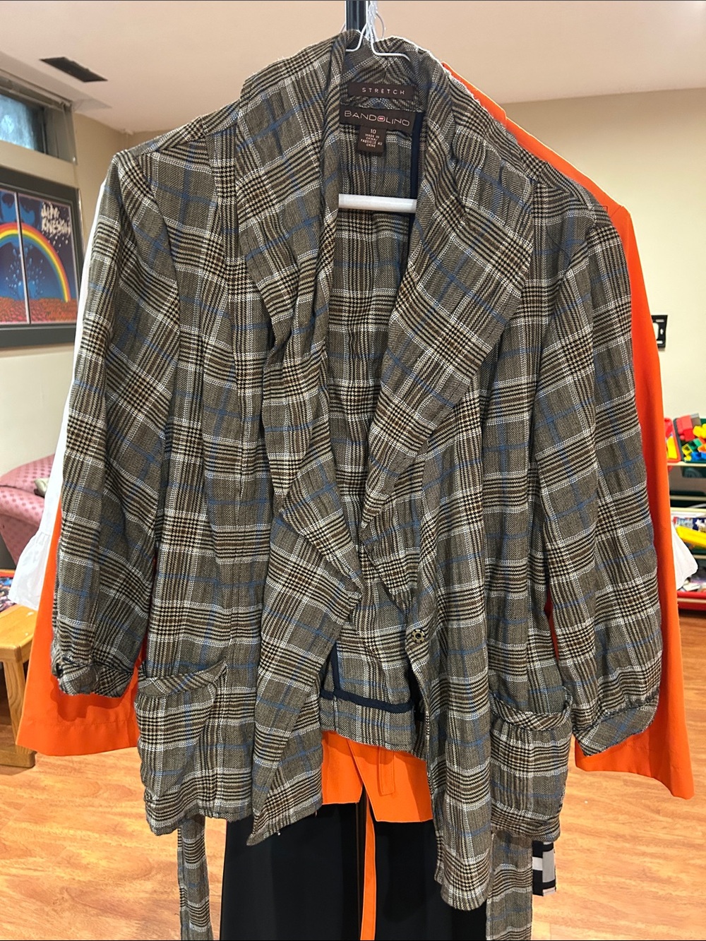 Bandolino Plaid Shawl Collar Blazer in Brown and Blue Accents